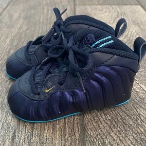 Nike lil Posite One Obsidian Blue Gold Infant Size 4C Crib Booties Shoes